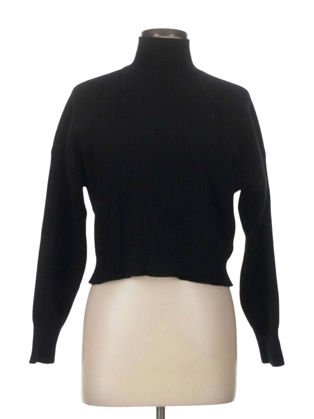 J. Crew Ribbed Turtleneck Sweater In Stretch Yarn Size L Black Cropped Casual